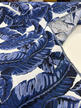Sunbrella Tropics Midnight Blue Solution-Dyed Acrylic Fabric - Midnight Blue Tropical Botanical Print, 54" Width (1 Yard)