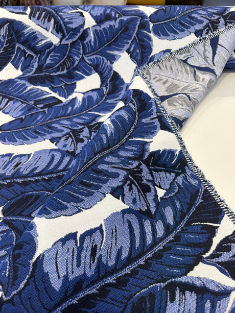 Sunbrella Tropics Midnight Blue Solution-Dyed Acrylic Fabric - Midnight Blue Tropical Botanical Print, 54" Width (1 Yard)