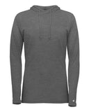 Camiseta con capucha de manga larga para mujer de mezcla triple con escote cruzado