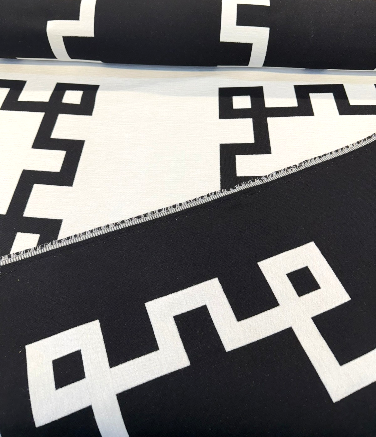 Sunbrella Greco II Classic Acrylic Fabric - Black/Off-White Greek Key Pattern, 55" Width (By The Yard)