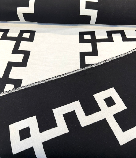 Sunbrella Greco II Classic Acrylic Fabric - Black/Off-White Greek Key Pattern, 55" Width (By The Yard)