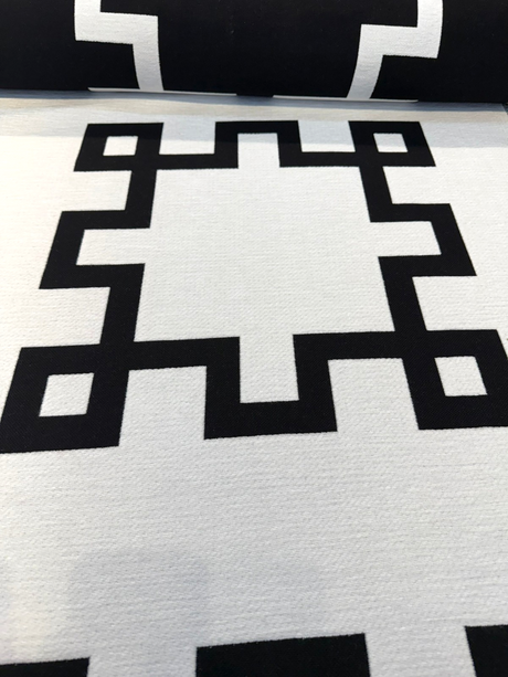 Sunbrella Greco II Classic Acrylic Fabric - Black/Off-White Greek Key Pattern, 55" Width (By The Yard)