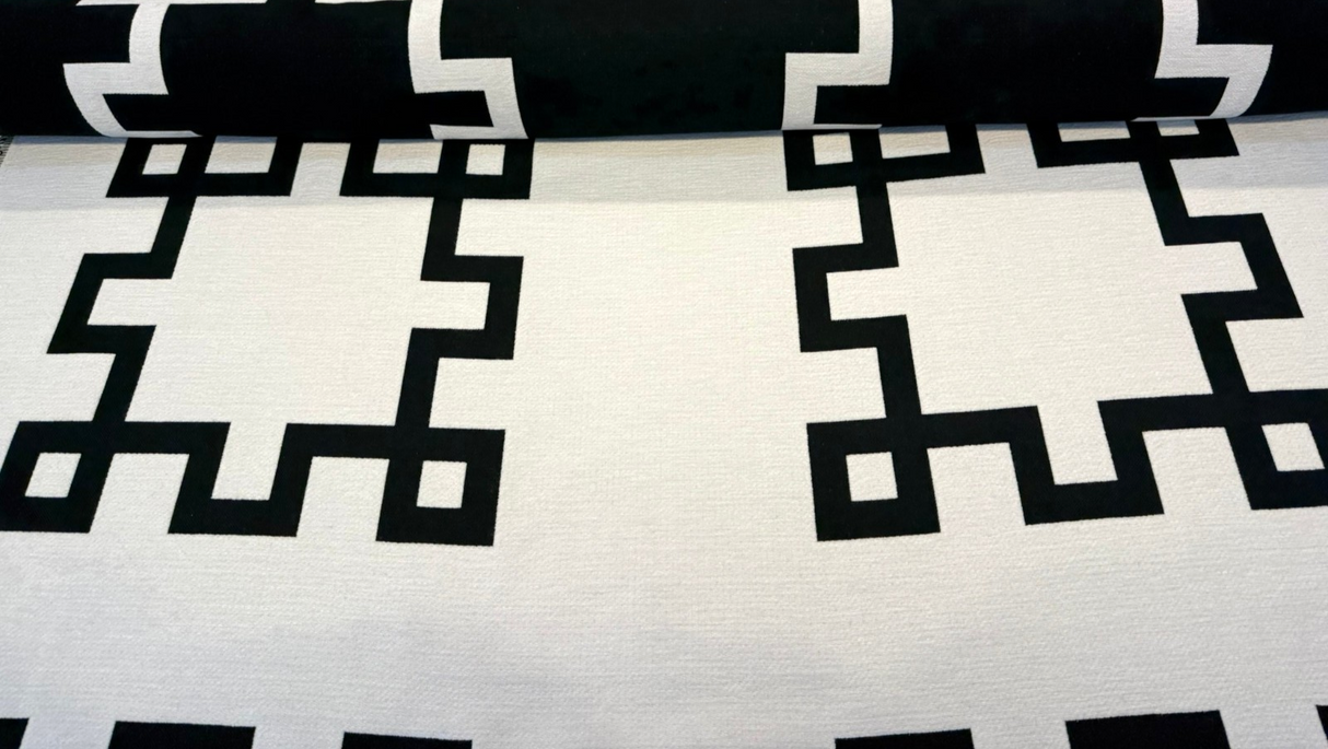 Sunbrella Greco II Classic Acrylic Fabric - Black/Off-White Greek Key Pattern, 55" Width (By The Yard)
