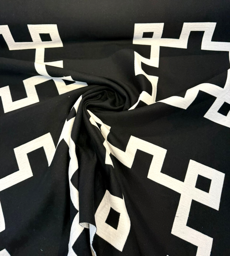 Sunbrella Greco II Classic Acrylic Fabric - Black/Off-White Greek Key Pattern, 55" Width (By The Yard)