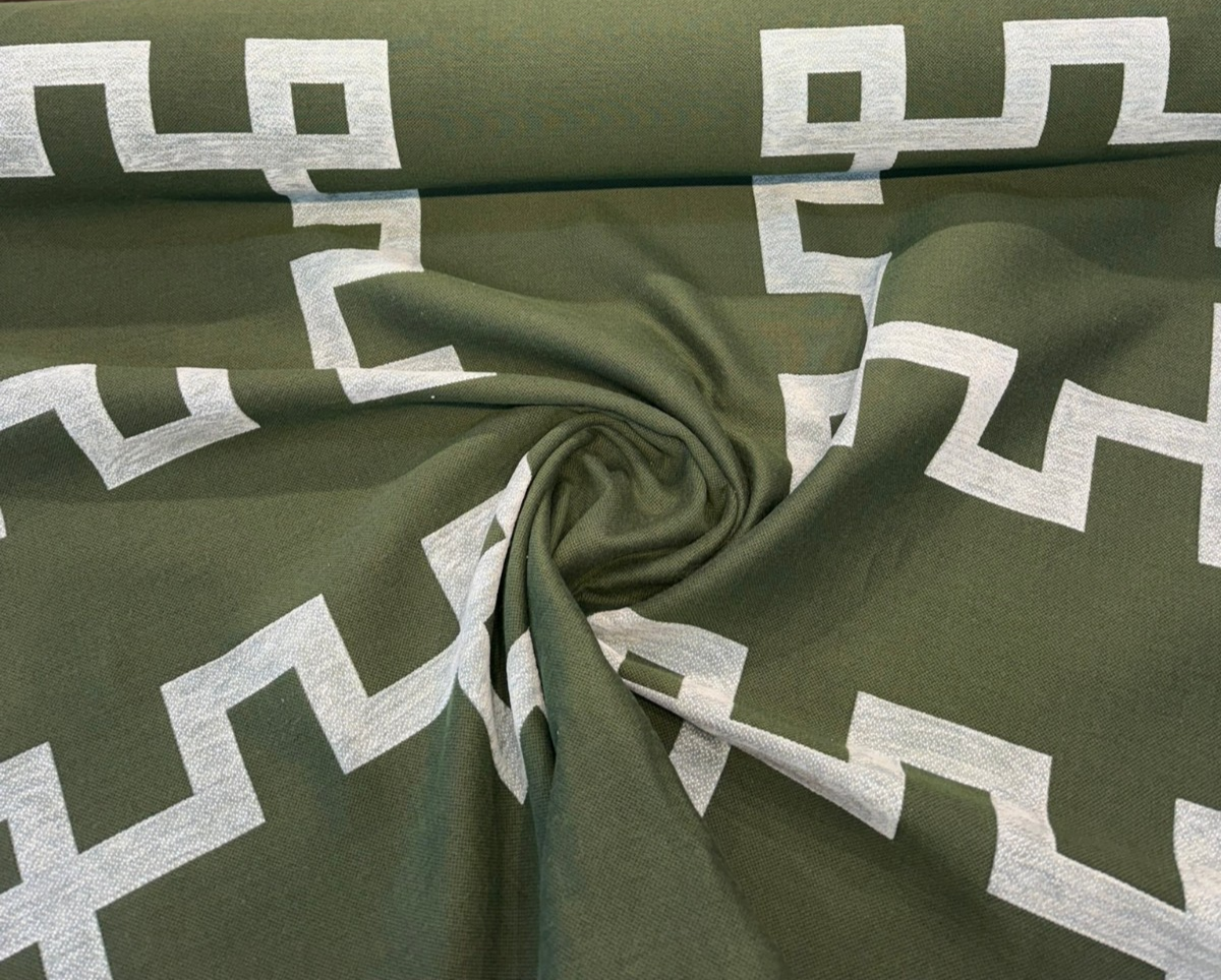 Greco II Sunbrella Acrylic Fabric - Green Kelp Geometric Reversible, 55" Width, 23" Vertical Repeat, 28" Horizontal Repeat (1 Yard)