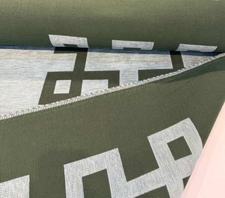 Greco II Sunbrella Acrylic Fabric - Green Kelp Geometric Reversible, 55" Width, 23" Vertical Repeat, 28" Horizontal Repeat (1 Yard)