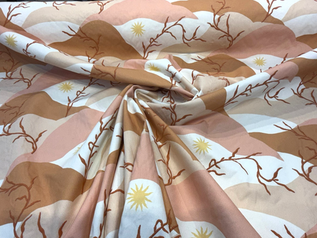 PK Washed Ashore Terracotta Elana Gabrielle Embroidered Cotton Fabric - Terracotta, Blush Pink, Peach, Sunset Orange, Soft Yellow, 54" Width (1 Yard)