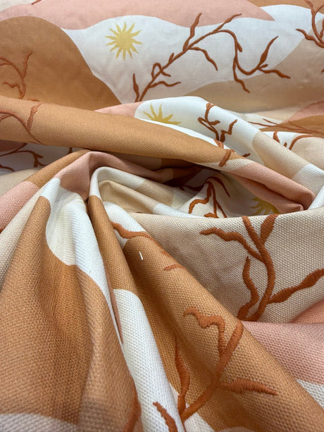 PK Washed Ashore Terracotta Elana Gabrielle Embroidered Cotton Fabric - Terracotta, Blush Pink, Peach, Sunset Orange, Soft Yellow, 54" Width (1 Yard)