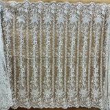 Beaded Lace Fabric Embroidered on 100% Polyester Net Mesh, Ivory, 51" Wide
