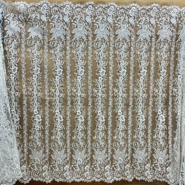 Beaded Lace Embroidered Ivory Mesh