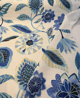 Light Of Day Blue Larkspur Cotton Linen Fabric - Jacobean Floral, Sky Blue/Deep Sea Blue/Navy, 54" Width (1 Yard)