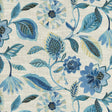 Light Of Day Blue Larkspur Cotton Linen Fabric - Jacobean Floral, Sky Blue/Deep Sea Blue/Navy, 54" Width (1 Yard)
