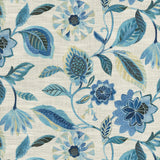 Light Of Day Blue Larkspur Cotton Linen Fabric - Jacobean Floral, Sky Blue/Deep Sea Blue/Navy, 54" Width (1 Yard)