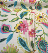 Light Of Day Apple Blossom Printed Linen Blend Fabric - Jacobean Floral And Vine, Rose, Golden Yellow, Fern Green, Spa Blue, 54" Width (1 Yard)