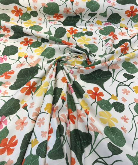 Nasturtiums Nectar Cotton Fabric - Floral, Nectar, 54" Width (1 Yard)