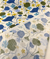 Nasturtiums Blueberry Cotton Fabric - Botanical Floral Print, Eggshell Background, 54" Width (1 Yard)