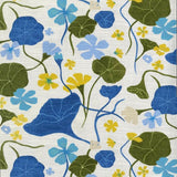 Nasturtiums Blueberry Cotton Fabric - Botanical Floral Print, Eggshell Background, 54" Width (1 Yard)