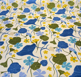 Nasturtiums Blueberry Cotton Fabric - Botanical Floral Print, Eggshell Background, 54" Width (1 Yard)