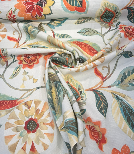 Light Of Day Melba Linen Blend Fabric - Floral Jacobean Print, Misty Green Background, 54" Width (1 Yard)