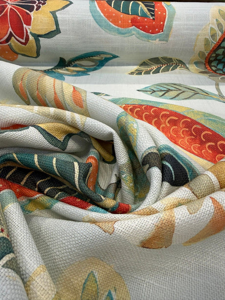 Light Of Day Melba Linen Blend Fabric - Floral Jacobean Print, Misty Green Background, 54" Width (1 Yard)
