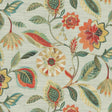 Light Of Day Melba Linen Blend Fabric - Floral Jacobean Print, Misty Green Background, 54" Width (1 Yard)