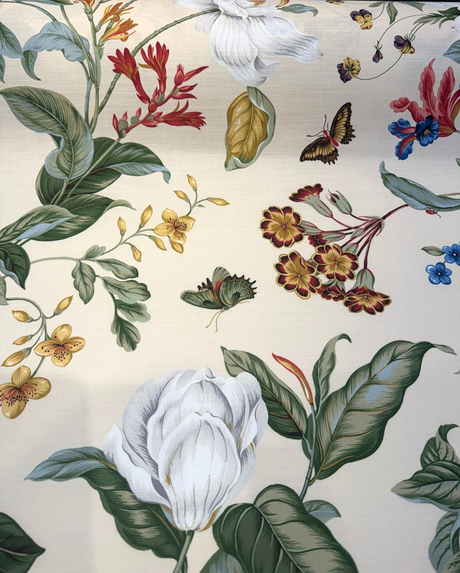 Williamsburg Garden Images Creme Floral Cotton Fabric - Creme Floral, 54" Width, 25.25" Vertical Repeat, 27" Horizontal Repeat (1 Yard)