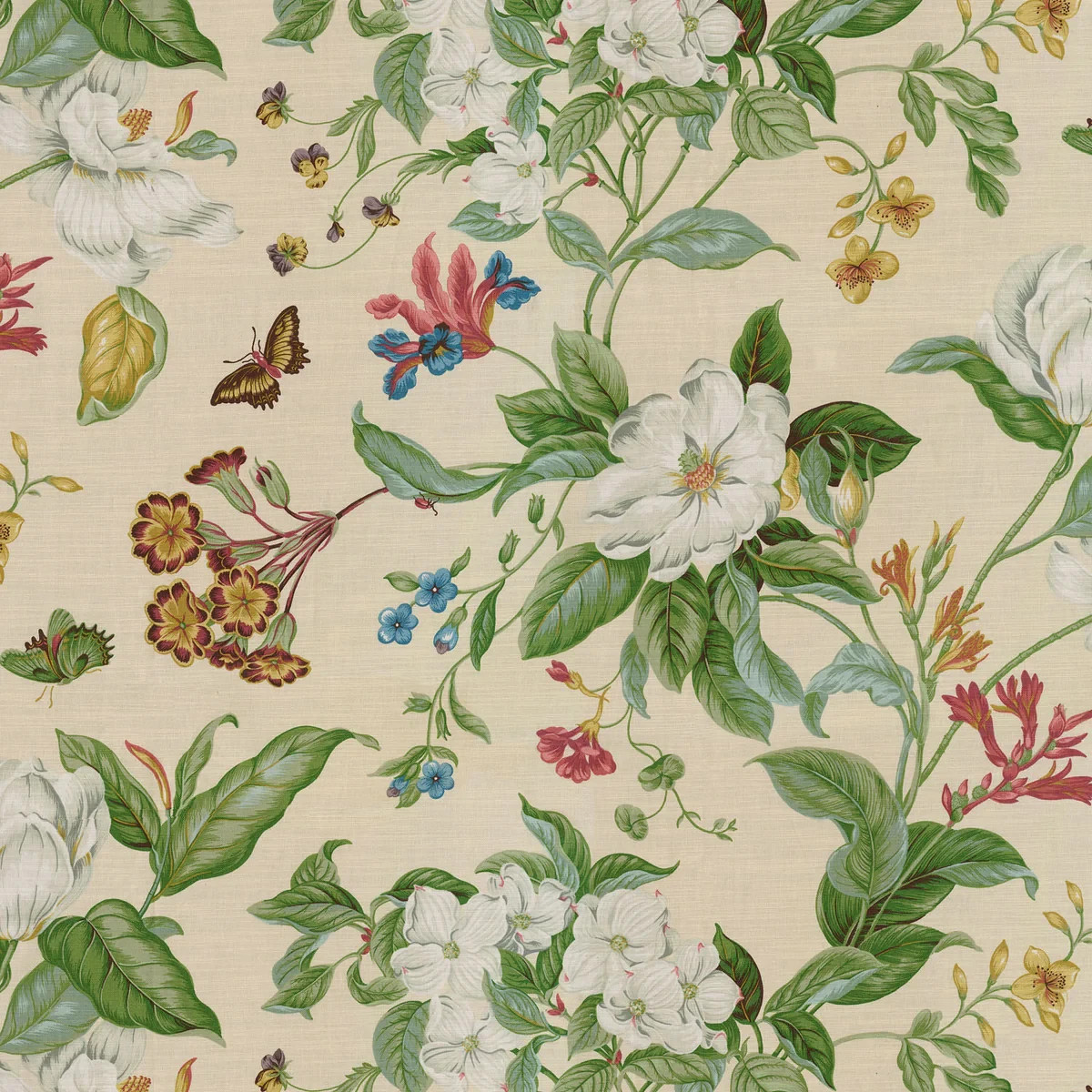Williamsburg Garden Images Creme Floral Cotton Fabric - Creme Floral, 54" Width, 25.25" Vertical Repeat, 27" Horizontal Repeat (1 Yard)