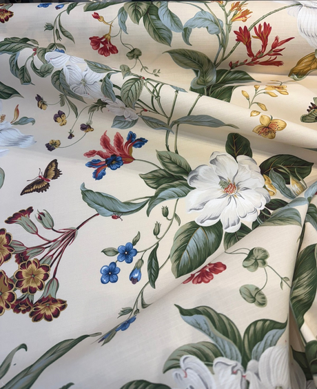 Williamsburg Garden Images Creme Floral Cotton Fabric - Creme Floral, 54" Width, 25.25" Vertical Repeat, 27" Horizontal Repeat (1 Yard)