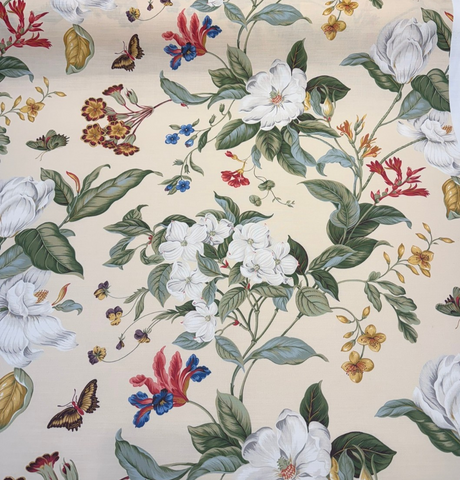 Williamsburg Garden Images Creme Floral Cotton Fabric - Creme Floral, 54" Width, 25.25" Vertical Repeat, 27" Horizontal Repeat (1 Yard)
