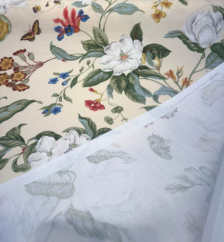 Williamsburg Garden Images Creme Floral Cotton Fabric - Creme Floral, 54" Width, 25.25" Vertical Repeat, 27" Horizontal Repeat (1 Yard)