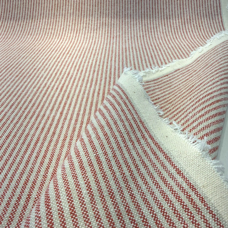 Cullen Ticking Stripe Bayberry Red Linen Cotton Blend Fabric - Ticking Stripe, 54" Width (1 Yard)