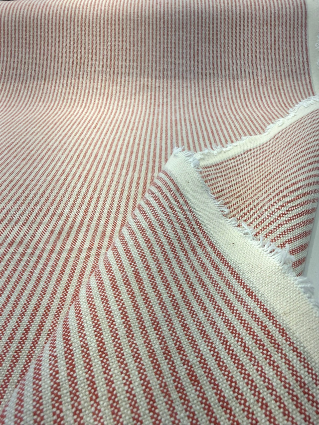 Cullen Ticking Stripe Bayberry Red Linen Cotton Blend Fabric - Ticking Stripe, 54" Width (1 Yard)