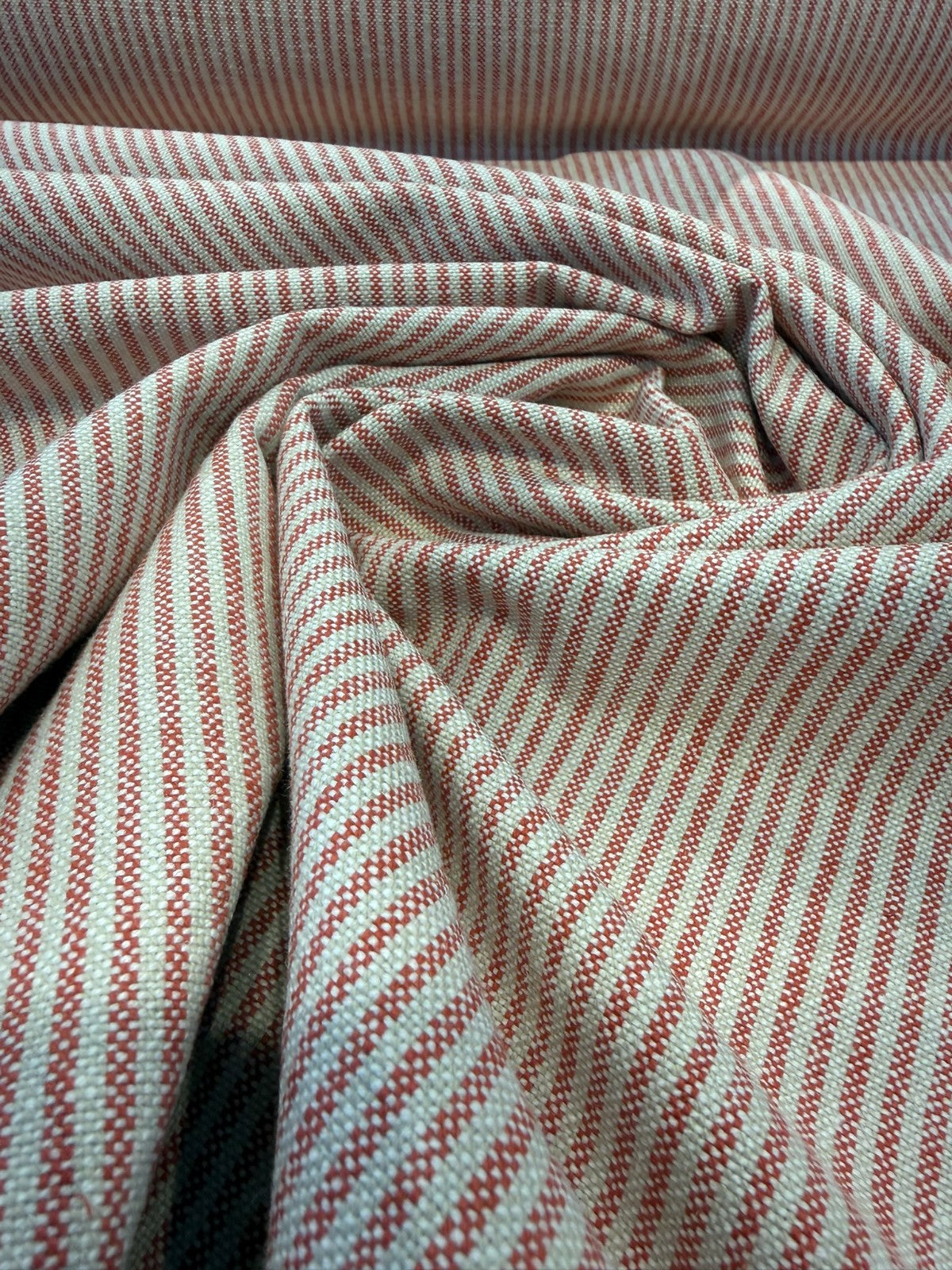 Cullen Ticking Stripe Bayberry Red Linen Cotton Blend Fabric - Ticking Stripe, 54" Width (1 Yard)