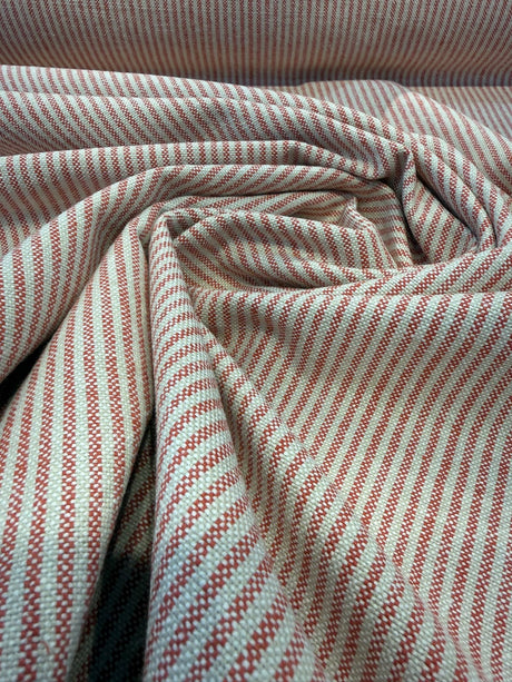 Cullen Ticking Stripe Bayberry Red Linen Cotton Blend Fabric - Ticking Stripe, 54" Width (1 Yard)