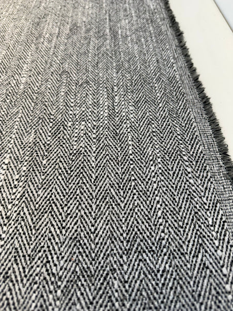 Barrington Domino PK Chenille Upholstery Fabric - Black/Ivory Herringbone, 57" Width (1 Yard)