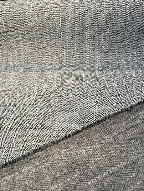 Barrington Domino PK Chenille Upholstery Fabric - Black/Ivory Herringbone, 57" Width (1 Yard)