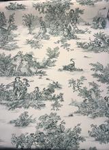 Green Pastoral Toile Cotton Bashette Fabric - Pastoral Toile, Green/Cream, 55" Width (1 Yard)