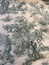 Green Pastoral Toile Cotton Bashette Fabric - Pastoral Toile, Green/Cream, 55" Width (1 Yard)