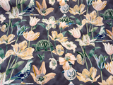 Enchanted Garden Cloud Cotton Fabric - Cloud Charcoal Gray Floral Bird Butterfly Turtle Print, 54" Width (1 Yard)