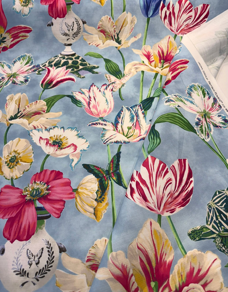 Enchanted Garden Cotton Fabric - Robin's Egg Blue Floral Bird, 54" Width (1 Yard)