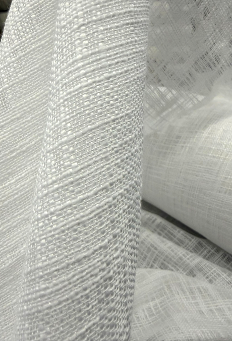 Aloha Sheer White Polyester Fabric - Textured Sheer Weave, White, 110" Wide (By The Yard)