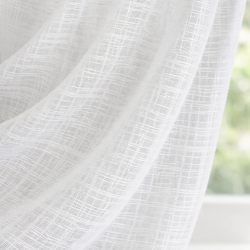 Aloha Sheer White Polyester Fabric - Textured Sheer Weave, White, 110" Wide (By The Yard)