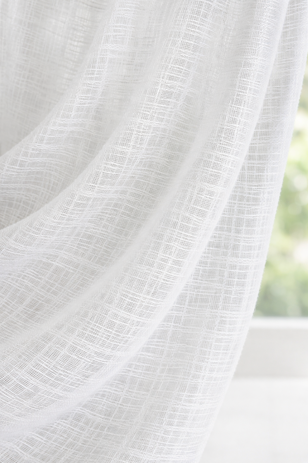 Aloha Sheer White Polyester Fabric - Textured Sheer Weave, White, 110" Wide (By The Yard)