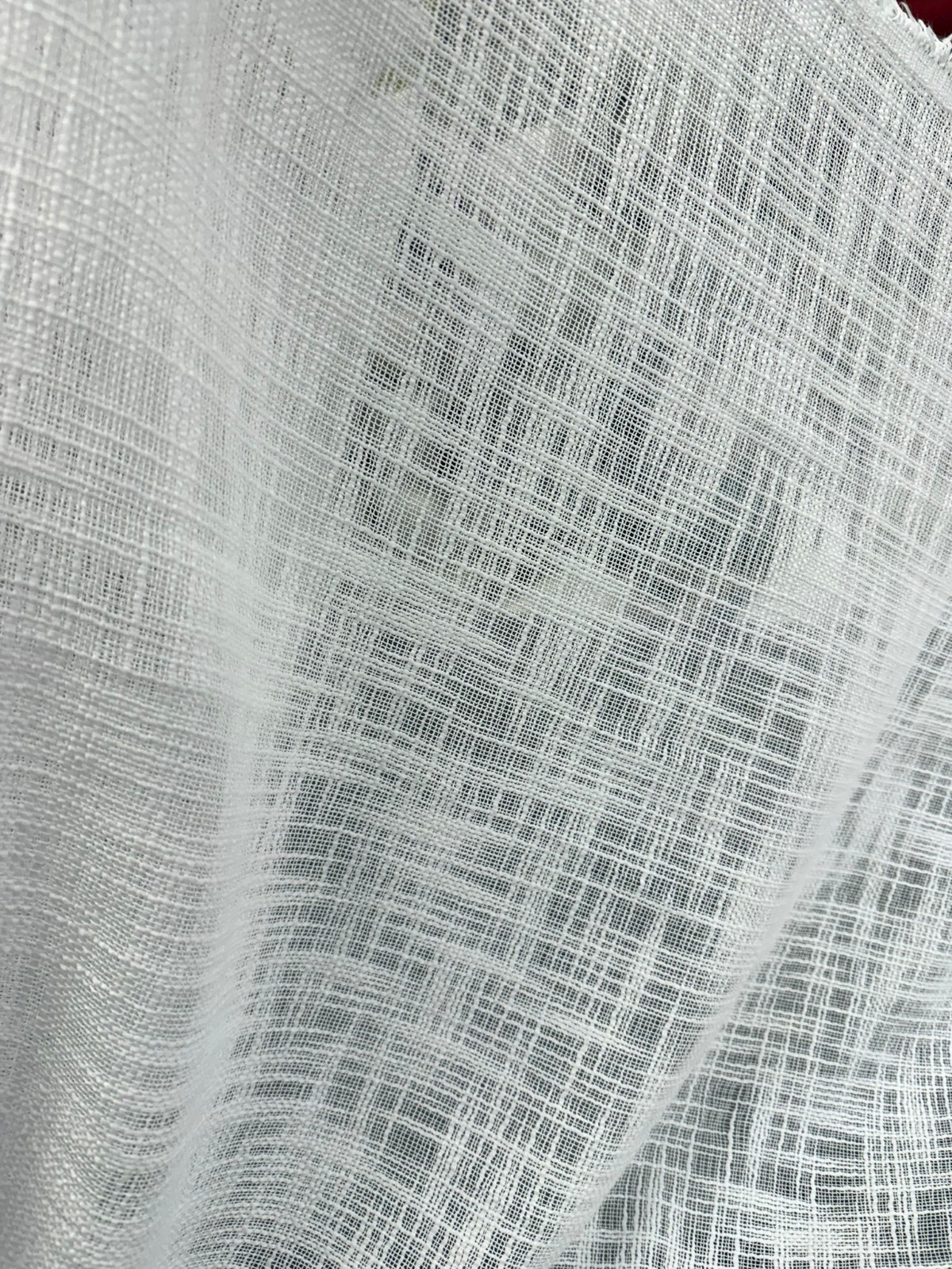 Aloha Sheer White Polyester Fabric - Textured Sheer Weave, White, 110" Wide (By The Yard)