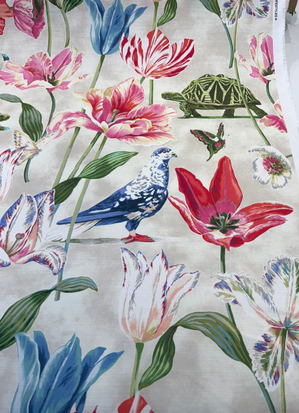 Enchanted Garden Primavera Cotton Fabric - Primavera Floral Bird Print, 54" Width (1 Yard)