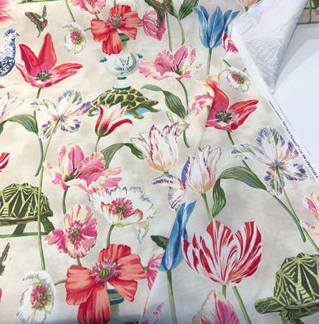 Enchanted Garden Primavera Cotton Fabric - Primavera Floral Bird Print, 54" Width (1 Yard)