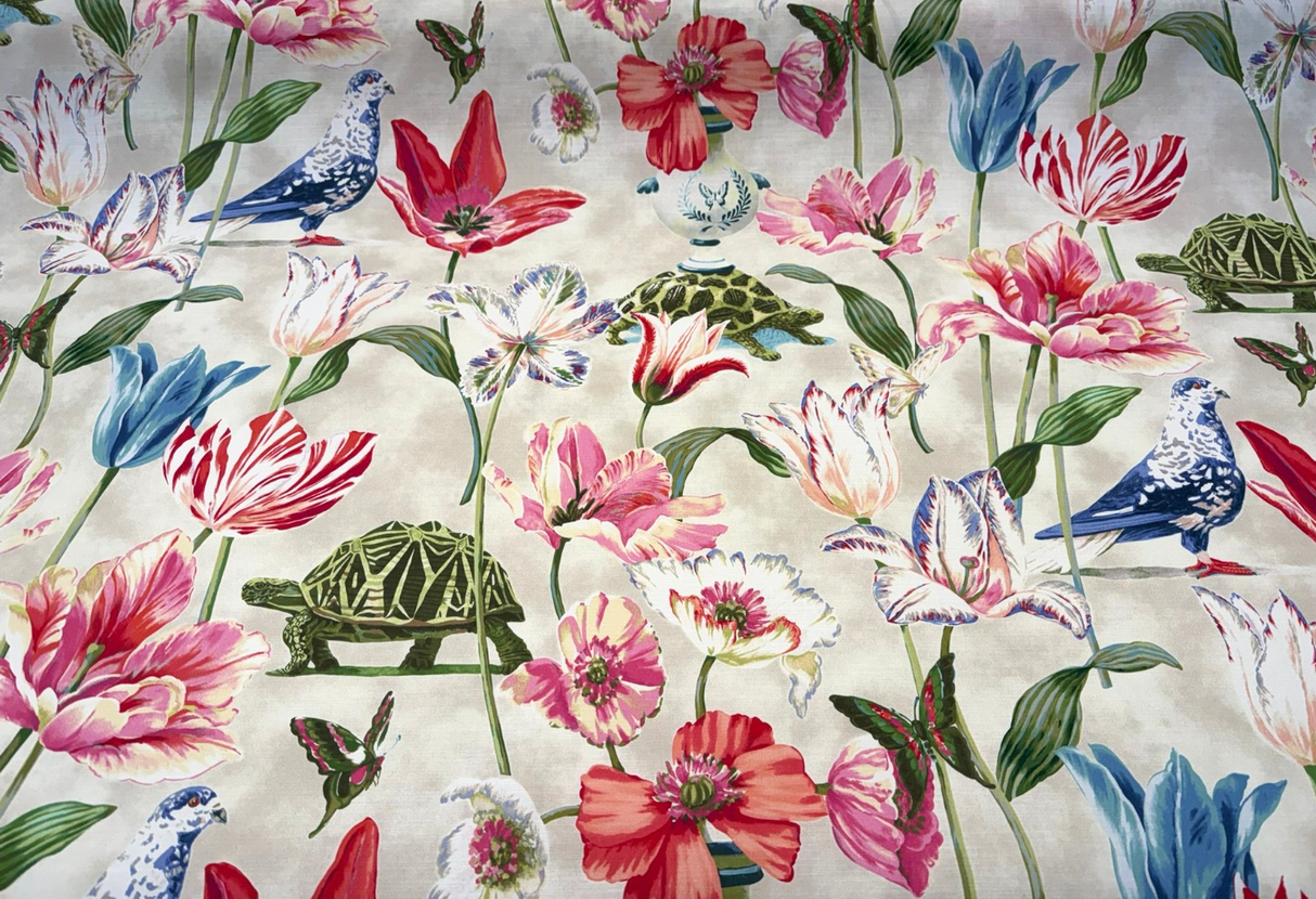 Enchanted Garden Primavera Cotton Fabric - Primavera Floral Bird Print, 54" Width (1 Yard)