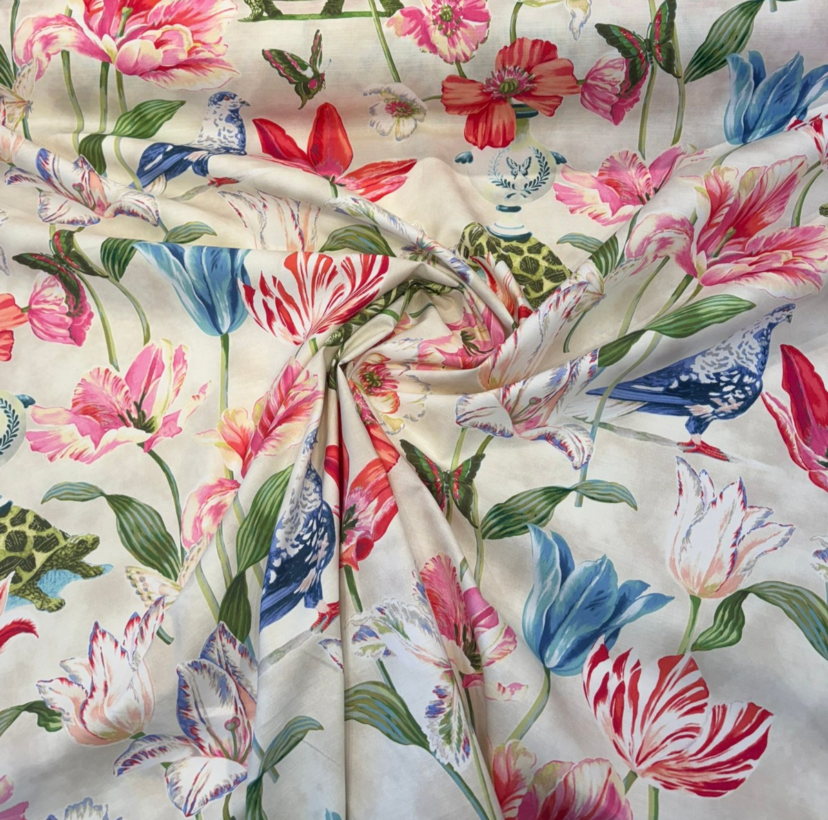 Enchanted Garden Primavera Cotton Fabric - Primavera Floral Bird Print, 54" Width (1 Yard)