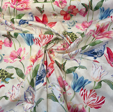 Enchanted Garden Primavera Cotton Fabric - Primavera Floral Bird Print, 54" Width (1 Yard)