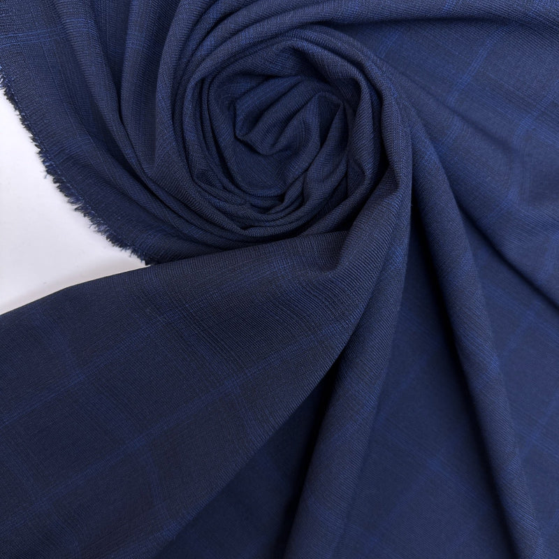 Wool Polyamide Elastane Checked Blue Fabric